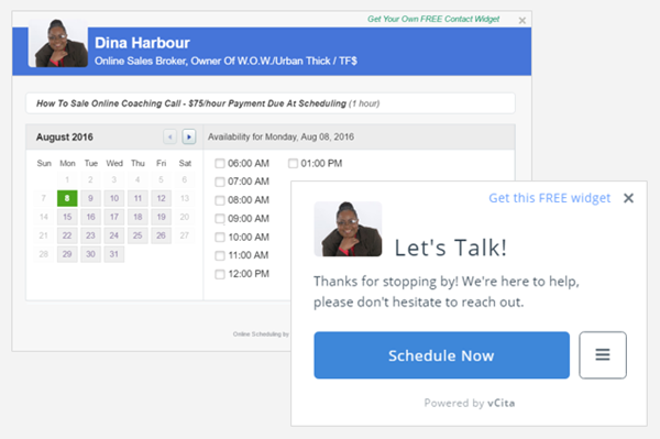Being available for clients: the LiveSite widget lets website visitors schedule an appointment with Dina in a few clicks 