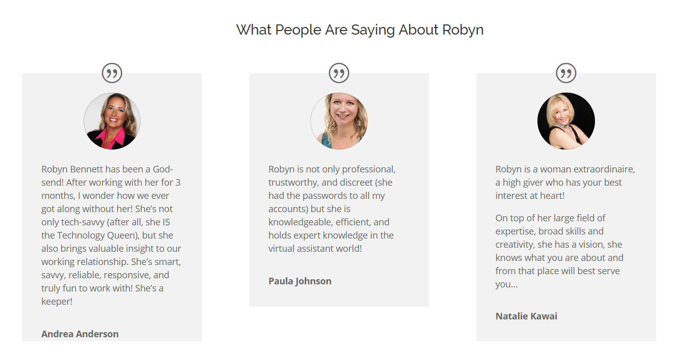 Robyn Bennett testimonials page