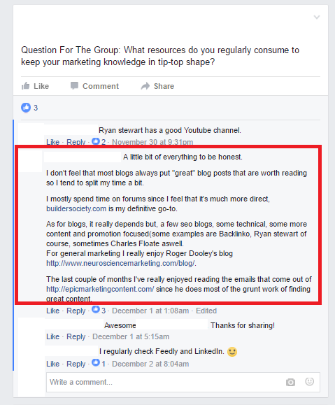 Facebook group discussions