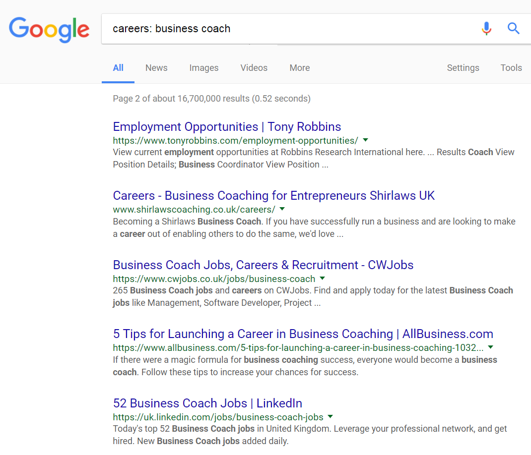 Using Google Search to find career opportunites