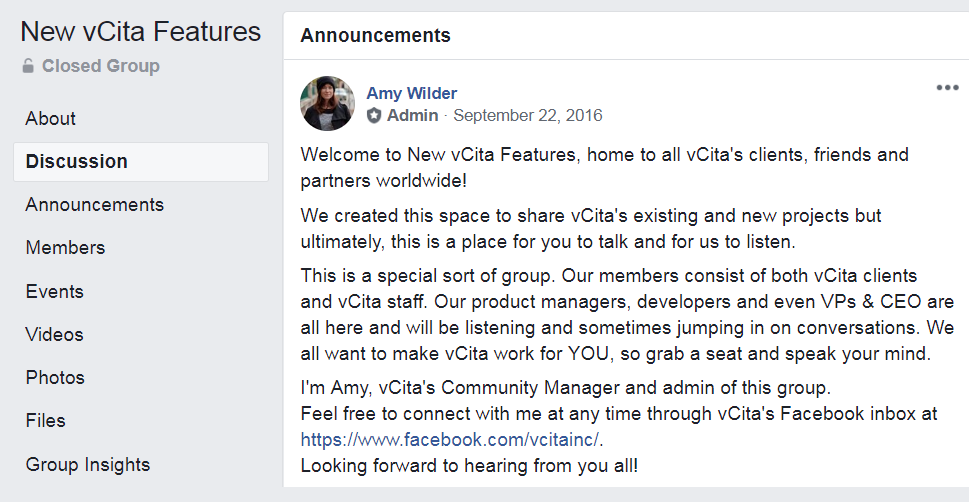 vCita's Facebook group