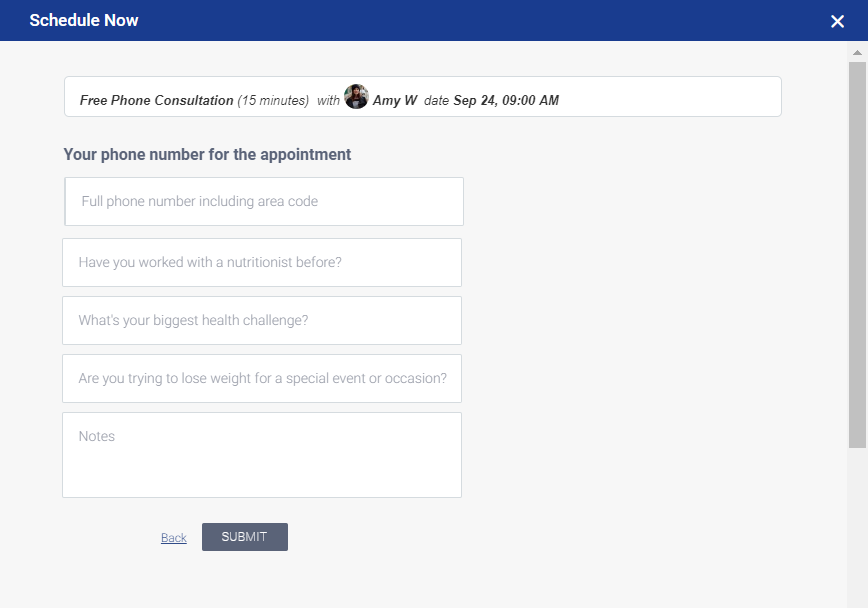 Online intake form sample