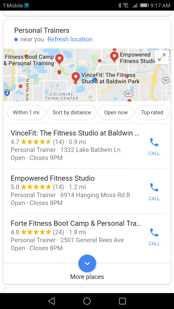 Listing results show up in local search and Google Maps