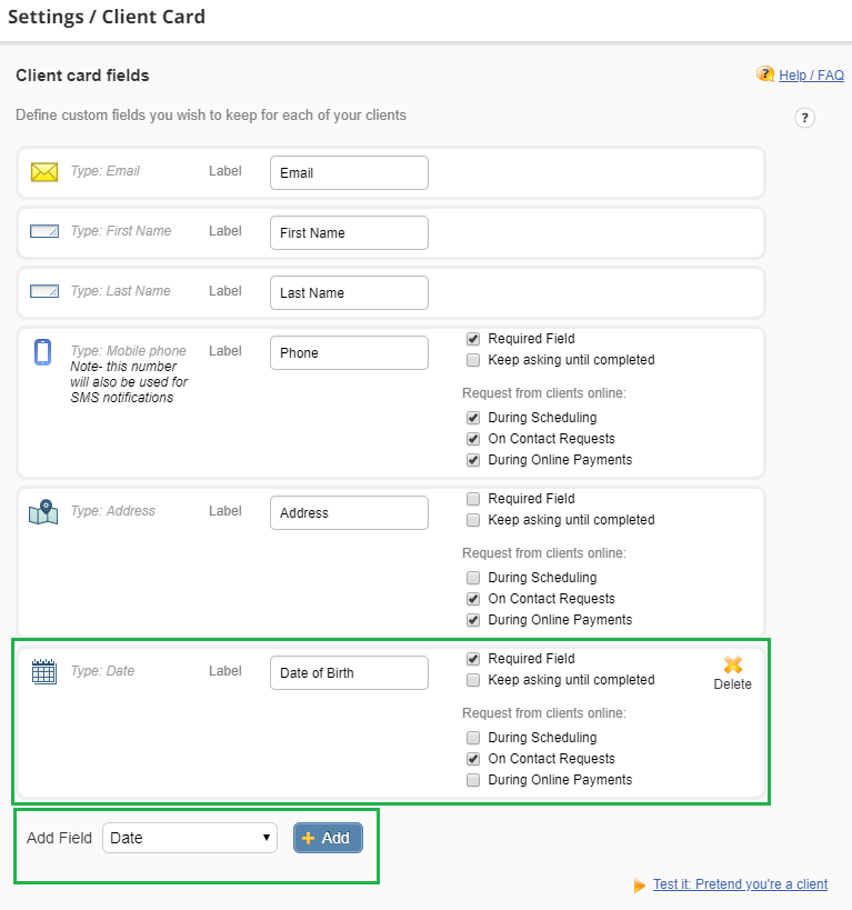 Adding a date parameter to your client card allows you to easily collect your clients' birthdays