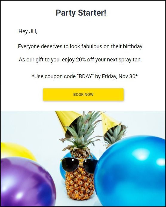 Example of promotional birthday email