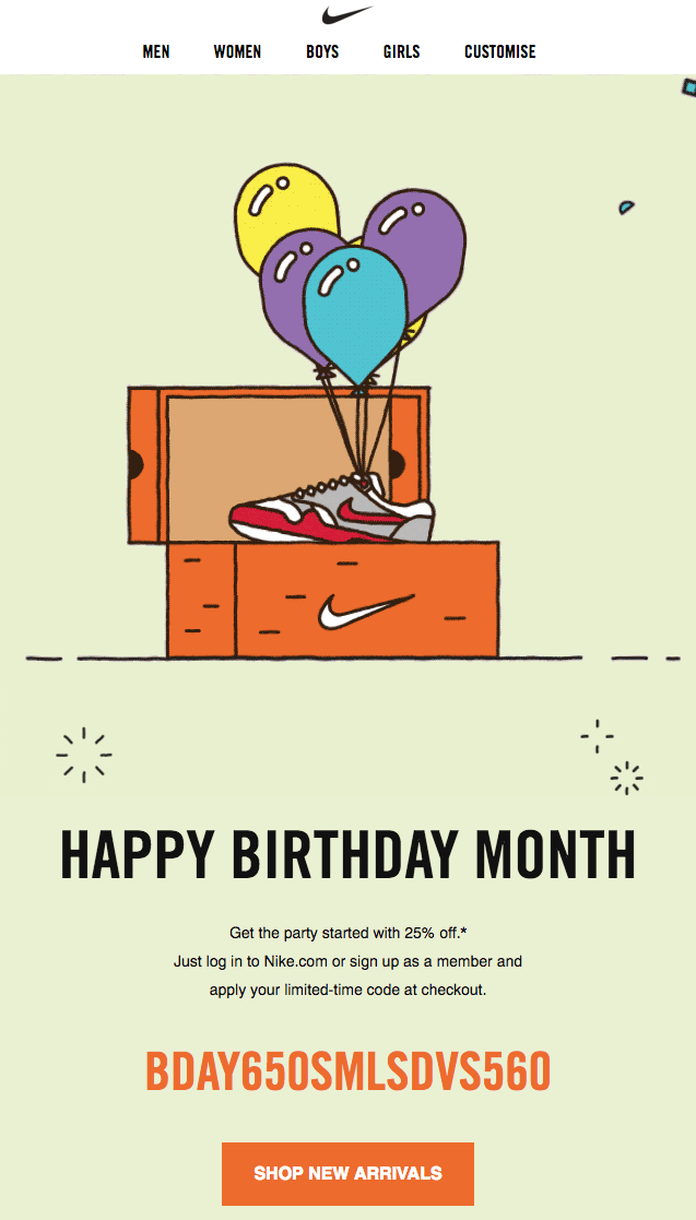 Example of promotional birthday email