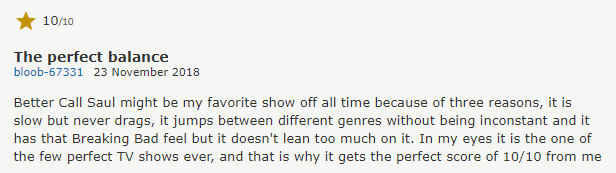 Better Call Saul viewer review from IMDB