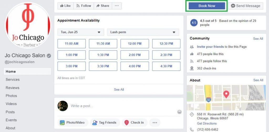 Facebook book now button
